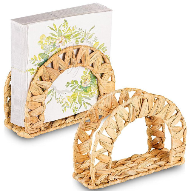 2 Pack Rattan Napkin Holder for Table, Woven Water Hyacinth Napkin Holders Boho Wicker Upright Napkins Holder Vintage Rustic Napkins Holders for Restaurant Kitchen Dining Table Decor
