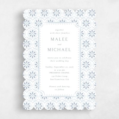 Blue Scalloped Wedding Invitation - Aeolus Portrait
