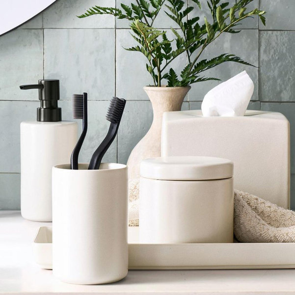 Mason Glazed Stoneware Bathroom Accessories - Ivory
