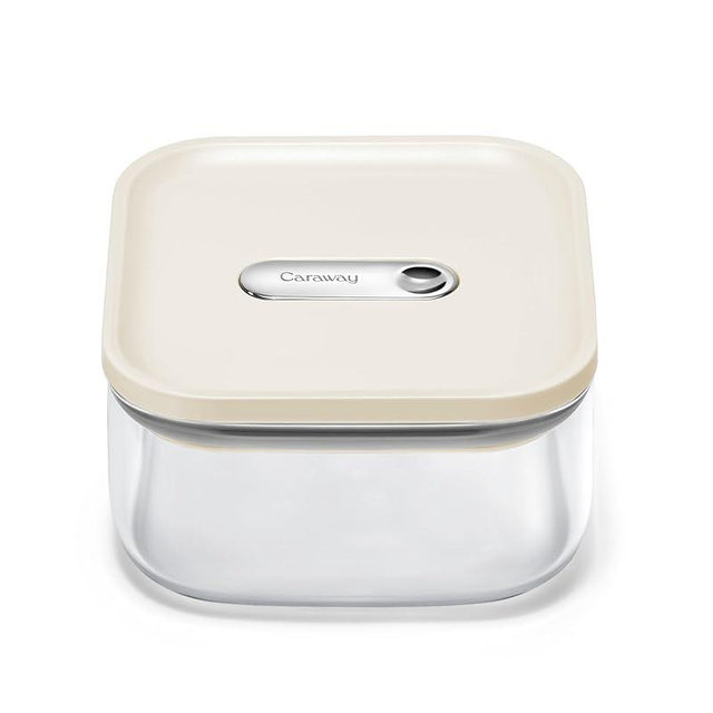 Caraway 1qt Glass Airtight Food Storage Container with Lid – Non-Toxic, BPA-Free Kitchen Storage Container – Stackable, Space-Saving Airtight Container for Dry Goods and More - Cream