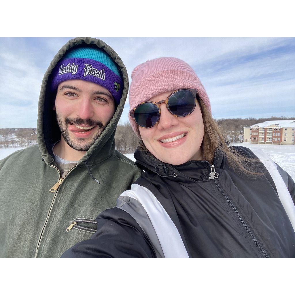 our first time sledding together, Feb 2023