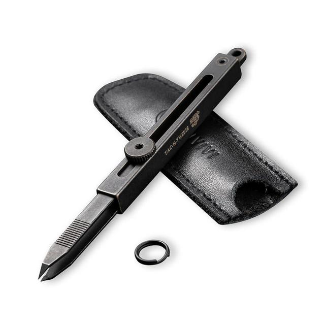 CIVIVI Precision Tweezers for Splinters, Bob Terzuola Tac-N-Tweeze Retractable Keychain Tweezers with Leather Sheath for Men EDC Easy Carry C19062B-A
