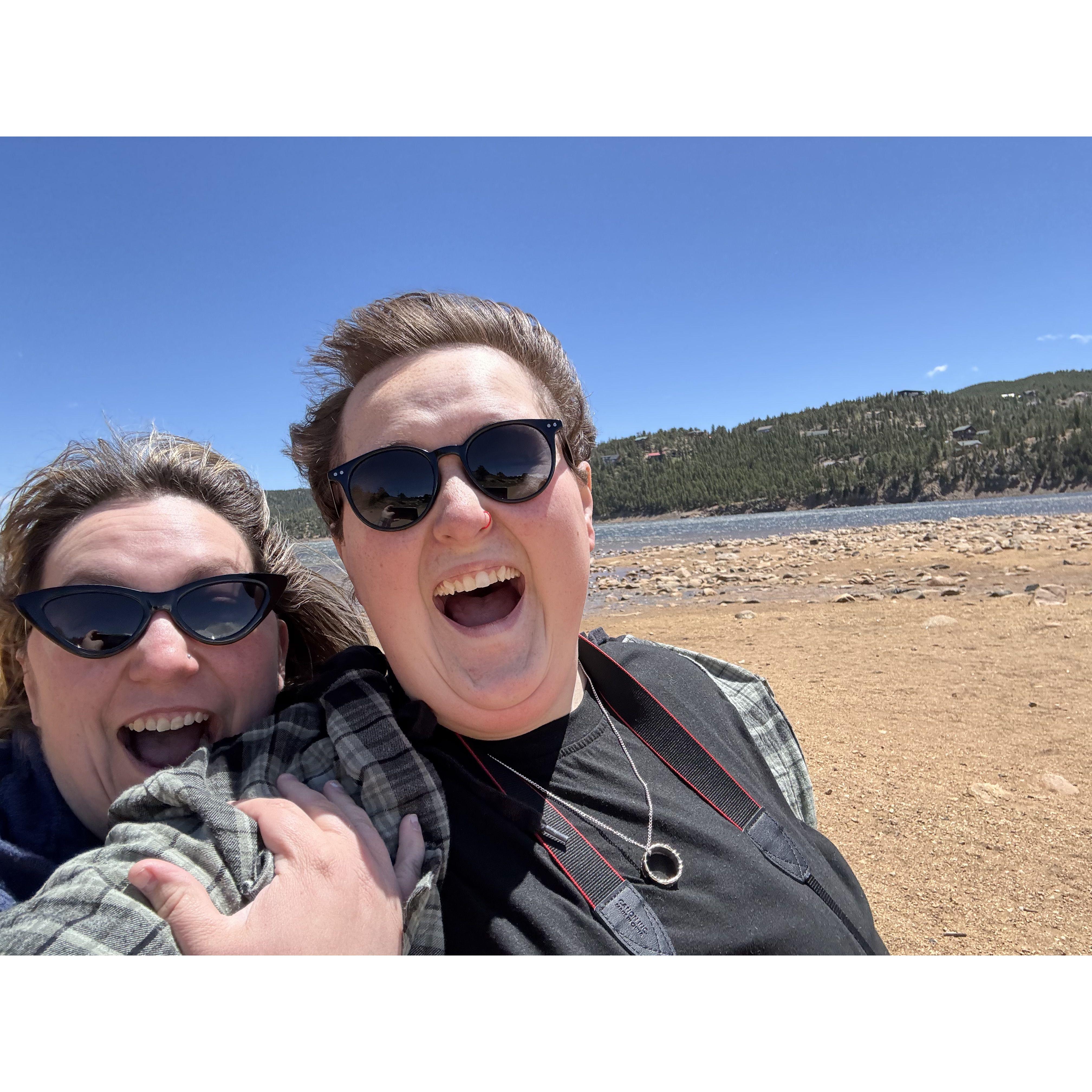 This was taken in Nederland, CO. It was snowing on a beach in the mountains so very cool sight. The wind was SO strong. We are screaming in the picture because we're being absolutely blown over -C
