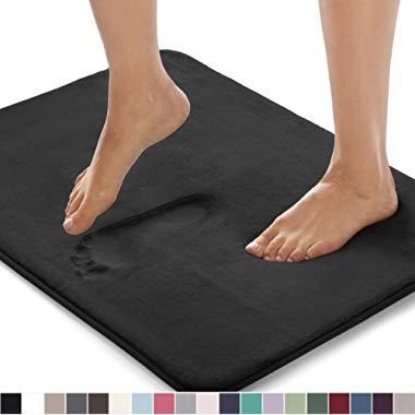 Gorilla Grip Original Thick Memory Foam Bath Rug, 24x17, Cushioned, Soft Floor Mats, Absorbent Premium's Bathroom Mat Rugs, Machine Washable, Luxury Plush Comfortable Carpet for Bath Room, Black