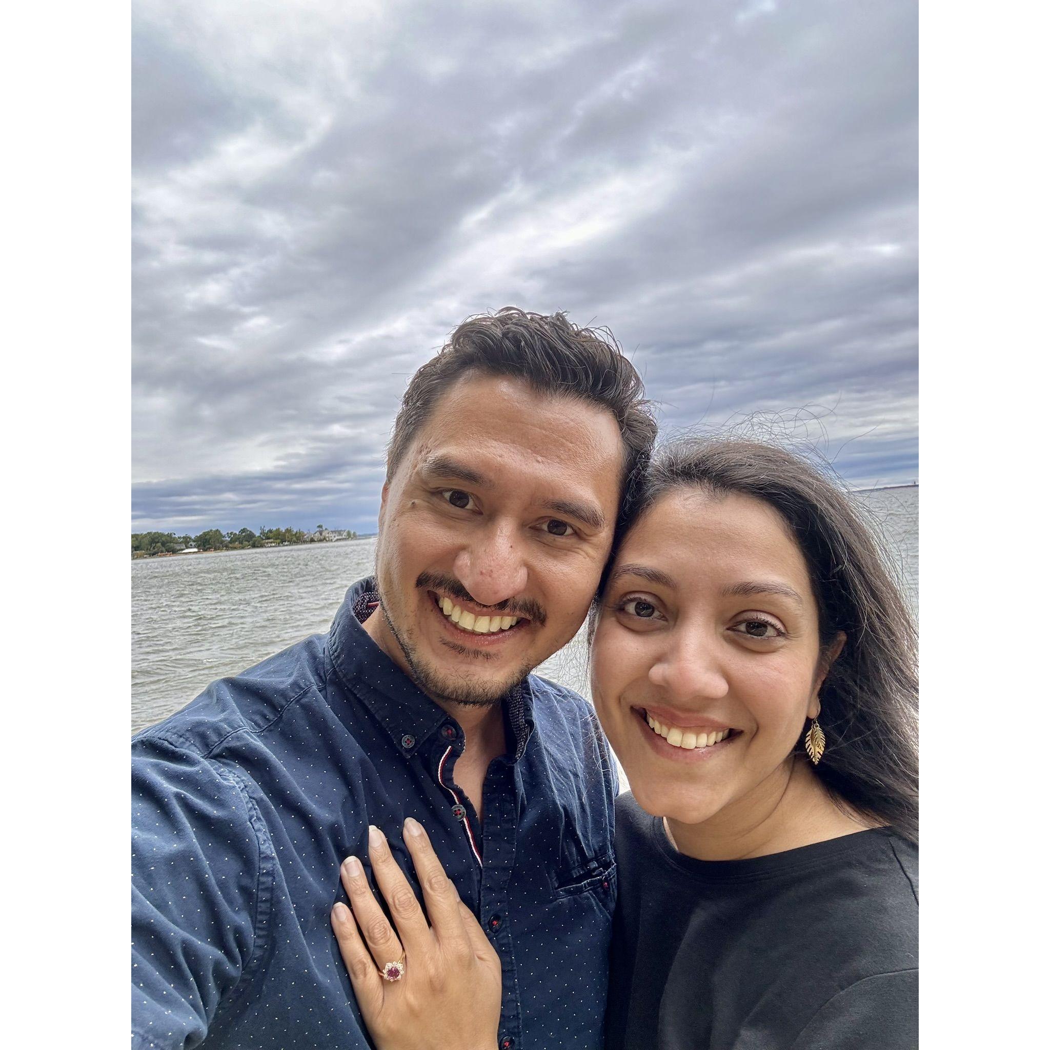 Our engagement! Knowing our shared love of the water, Micky proposed to Jessica at Thomas Point Park in Annapolis.