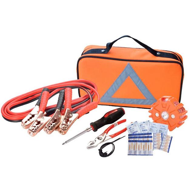 Car Safety Kit, NOONE Multifunctional Roadside Assistance Emergency Kits - First Aid Kit, Jumper Cables, LED Warning Light, Orange Strong Bag, Tools