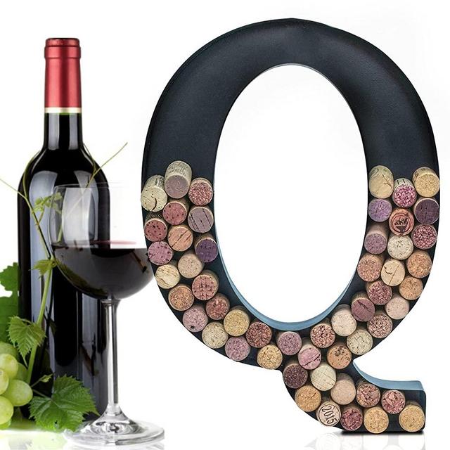 Metal Letter Wine Cork Keepsake Saver & Holder Monogram w/Free Wall Mount Kit A-Z (Letter Q, Large)