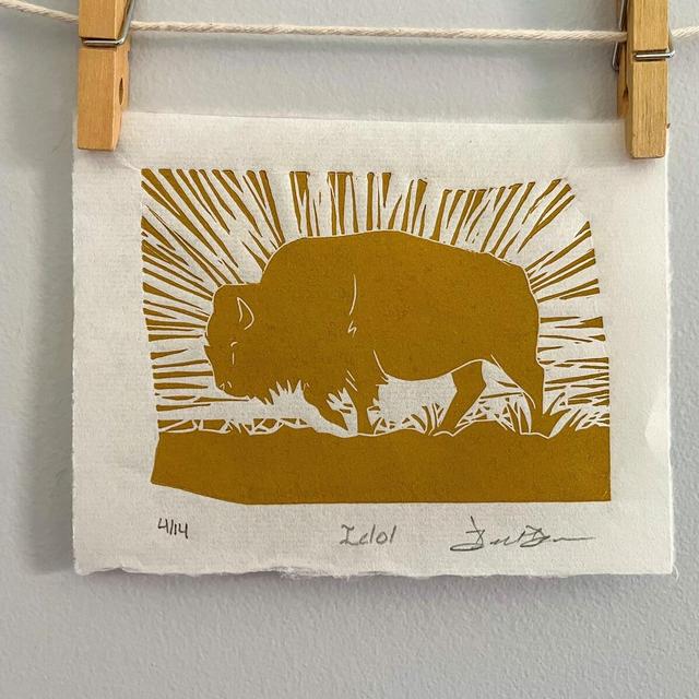 Original Hand-Pressed Limited Edition Bison Linocut Print - Buffalo Art