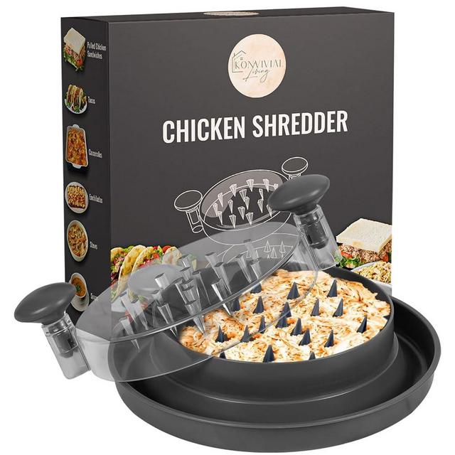 Konvivial Living Pro Chicken Shredder Tool Twist with Clear Lid, 9.5", Meat Shredder, Shredded Chicken, Shred Machine, Dishwasher Safe, Anti-Slip Base, BPA Free