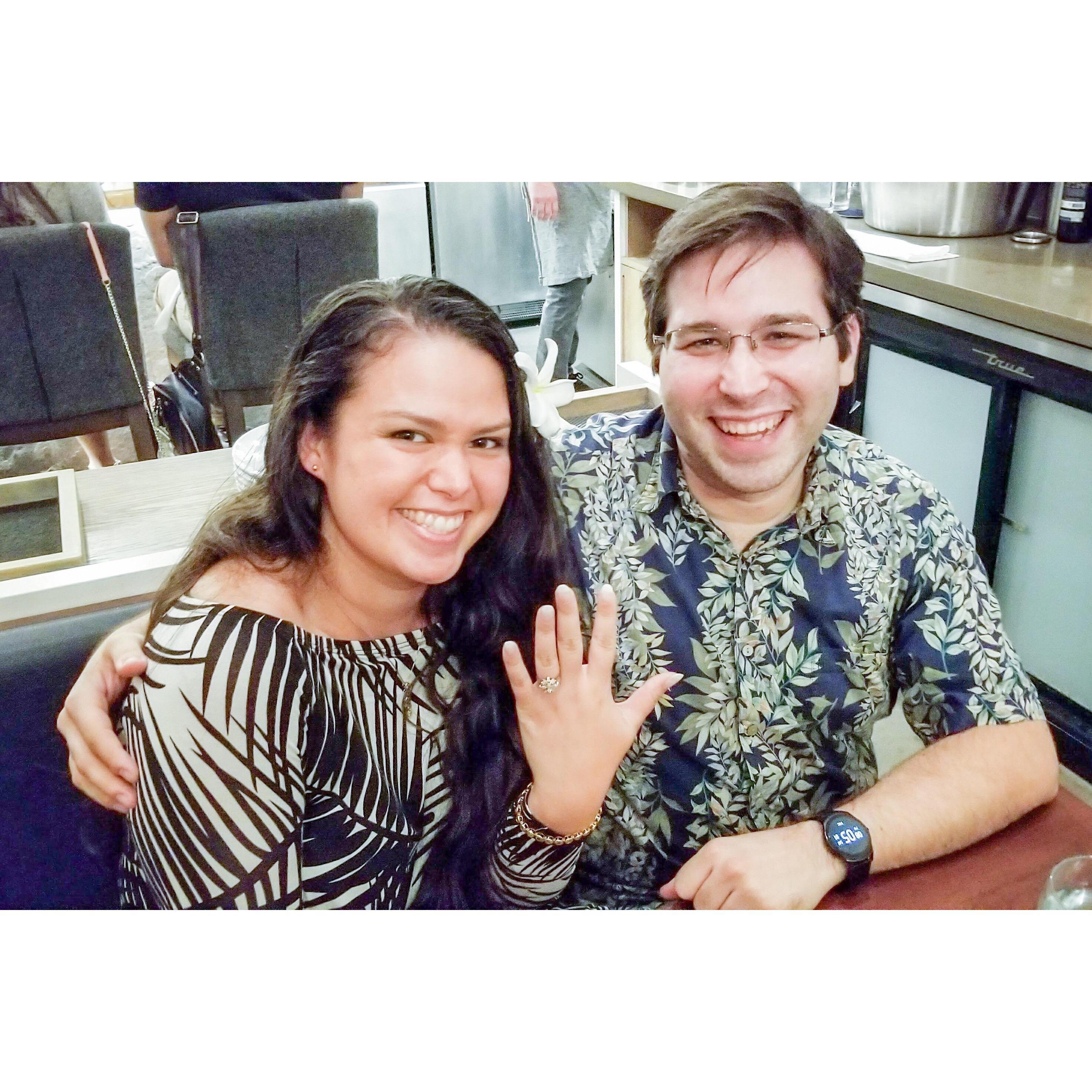 This photo was taken at Senia restaurant in Honolulu after Dusan popped the question.