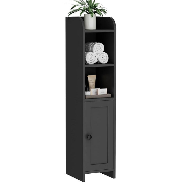 Homhedy Small Bathroom Storage Corner Floor Cabinet with Door and Shelves, Beside The Toilet Paper Stand for Skinny, Narrow Toilet Paper Cabinet, 7.9" D x 7.1" W x 31" H, Black