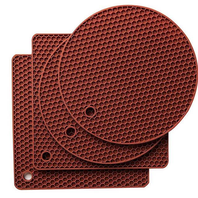 Joyhalo Silicone Trivet Mats Pot Holder Hot Pads Plate Holder Gripper Pad Garlic Peeler Drying Mat Coasters, Brown
