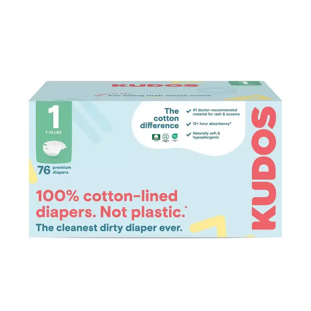 Kudos Chlorine Free Cotton-Lined Disposable Diapers - Size 1 - 76ct