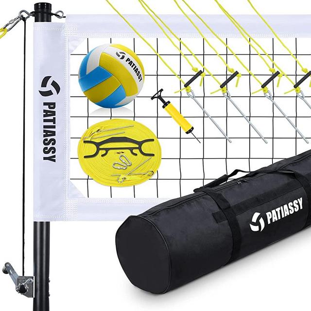 Patiassy Portable Professional Outdoor Volleyball Net Set with Adjustable Height Poles, Winch System, Volleyball with Pump and Carrying Bag for Backyard Beach