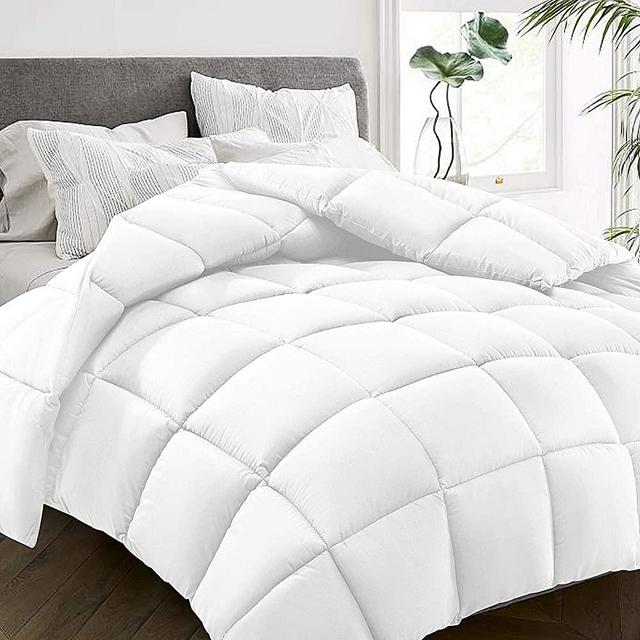 HYLEORY All-Season King Size Bed Comforter - Cooling Goose Down Alternative Quilted Duvet Insert with Corner Tabs - Winter Warm - Machine Washable - Hypoallergenic - White