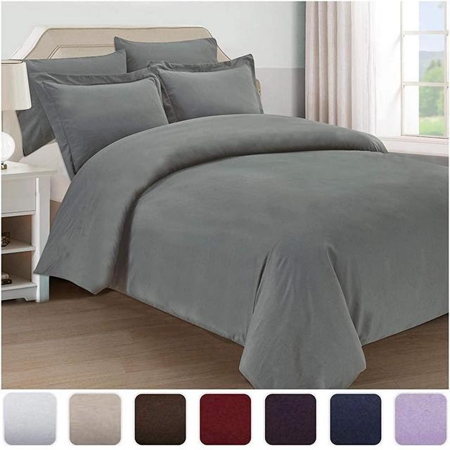 Mellanni Duvet Cover Queen Set 5pcs - Soft Double Brushed Microfiber Bedding with 2 Shams and 2 Pillowcases - Button Closure and Corner Ties - Wrinkle, Fade, Stain Resistant (Full/Queen, Gray)