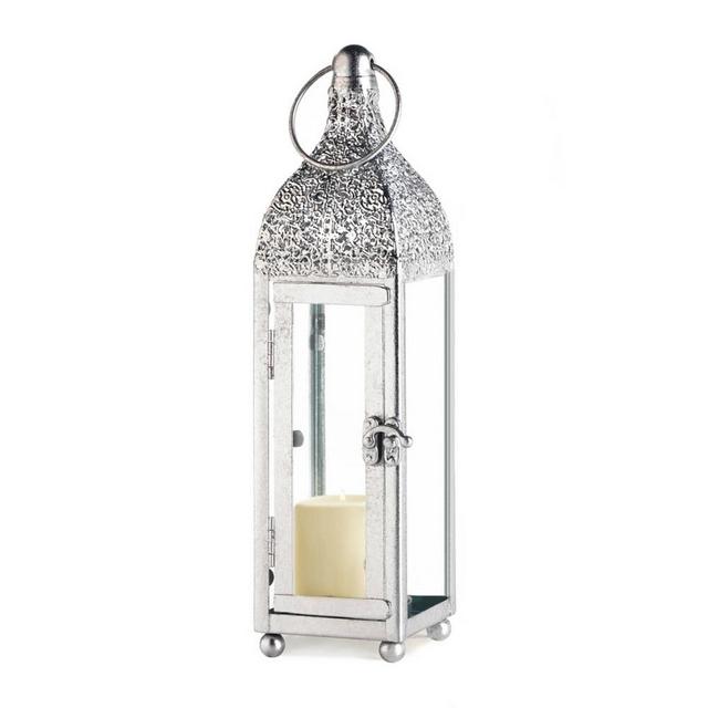 11.75" Metal Ornate Outdoor Lantern Silver - Zingz & Thingz