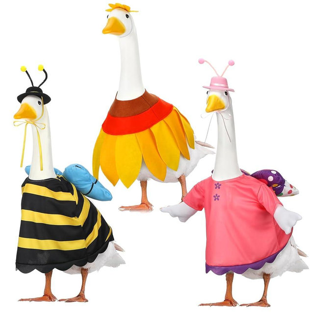 Suzile 3 Pcs Goose Outfits Porch Goose Clothes Goose Costume for 23 Inch Cement Goose Garden Bee Butterfly Sunflower Style Goose Outfit for Spring Outdoor Lawn Patio Ceramic Goose Decor (Spring)