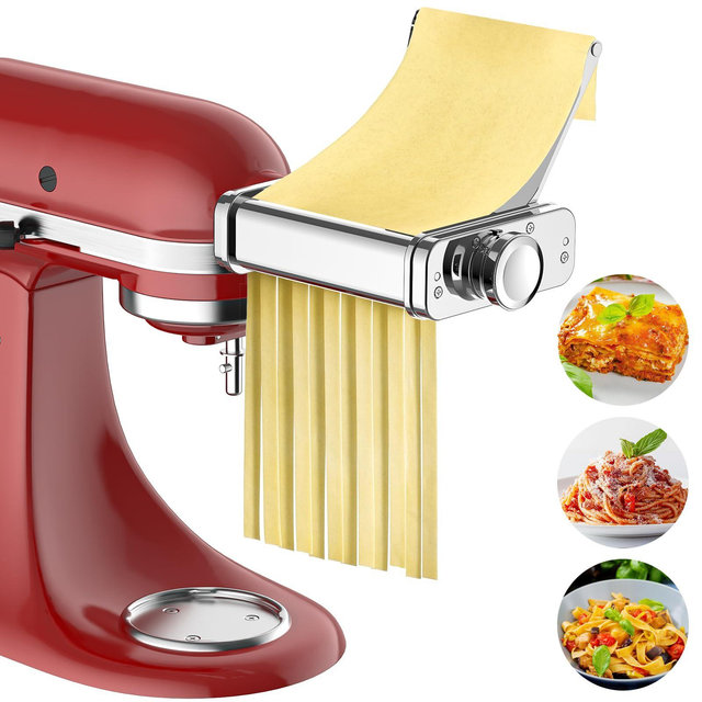 Gvode 3-in-1 Pasta Attachment Compatible with KitchenAid® All-Metal Roller & Cutters, Cleaning Brush