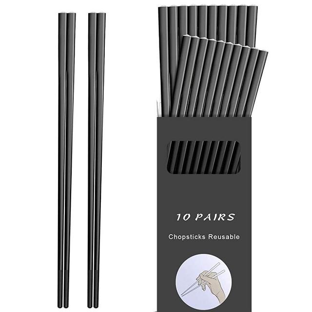 10 Pairs Chopsticks Reusable Dishwasher Safe, Fiberglass Chopsticks, 9.5Inch Non-Slip Chopsticks For Beginners, Japanese Korean Chinese Chop Sticks For Food & Cooking, All In A Gift Box