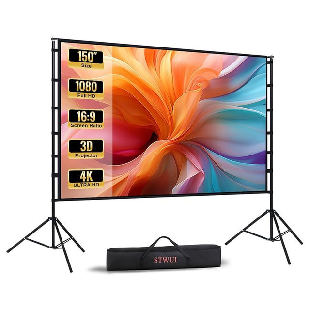 Projector Screen with Stand - 150 Inch Portable Projector Screens Outdoor Indoor Projector Screen 16:9 4K HD Outdoor Movie Screen with Carry Bag,Enioy Home Theater Projection Screen