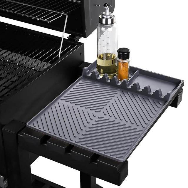 Griddle Mat Barbeque Grill Accessories Tools for Blackstone, Side Shelf Mat Grill Pad for Outdoor Grill Kitchen Counter Spatula Silicone Mat with Drip Pad for Kitchen, Cooking, Countertop (Grey)