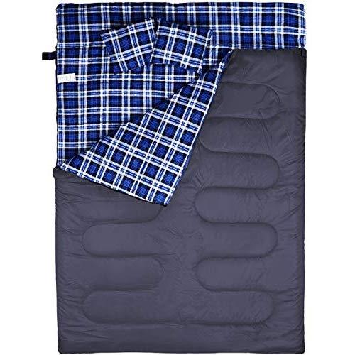 BESTEAM Cotton Flannel Double Sleeping Bag for Backpacking, Hiking, Camping, Queen Size XL! Cold Weather 2 Person Sleeping Bag for Adults Or Teens. Waterproof and Lightweight