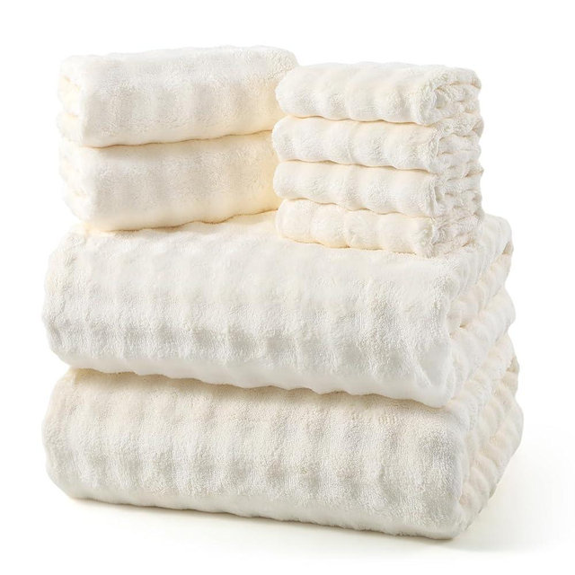 REDKISS Soft Bath Towel Set 8-Piece, Microfiber, 35x70 in Large Bath Sheet 17x30 in Hand Towel, 12x12 in Washcloth, Quick Dry Absorbent Lightweight, Cream Bathroom Towel Sets