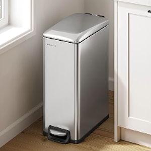 SONGMICS Slim Trash Can, 13-Gallon (50 L) Garbage Can for Narrow Spaces, Silver ULTB510E48