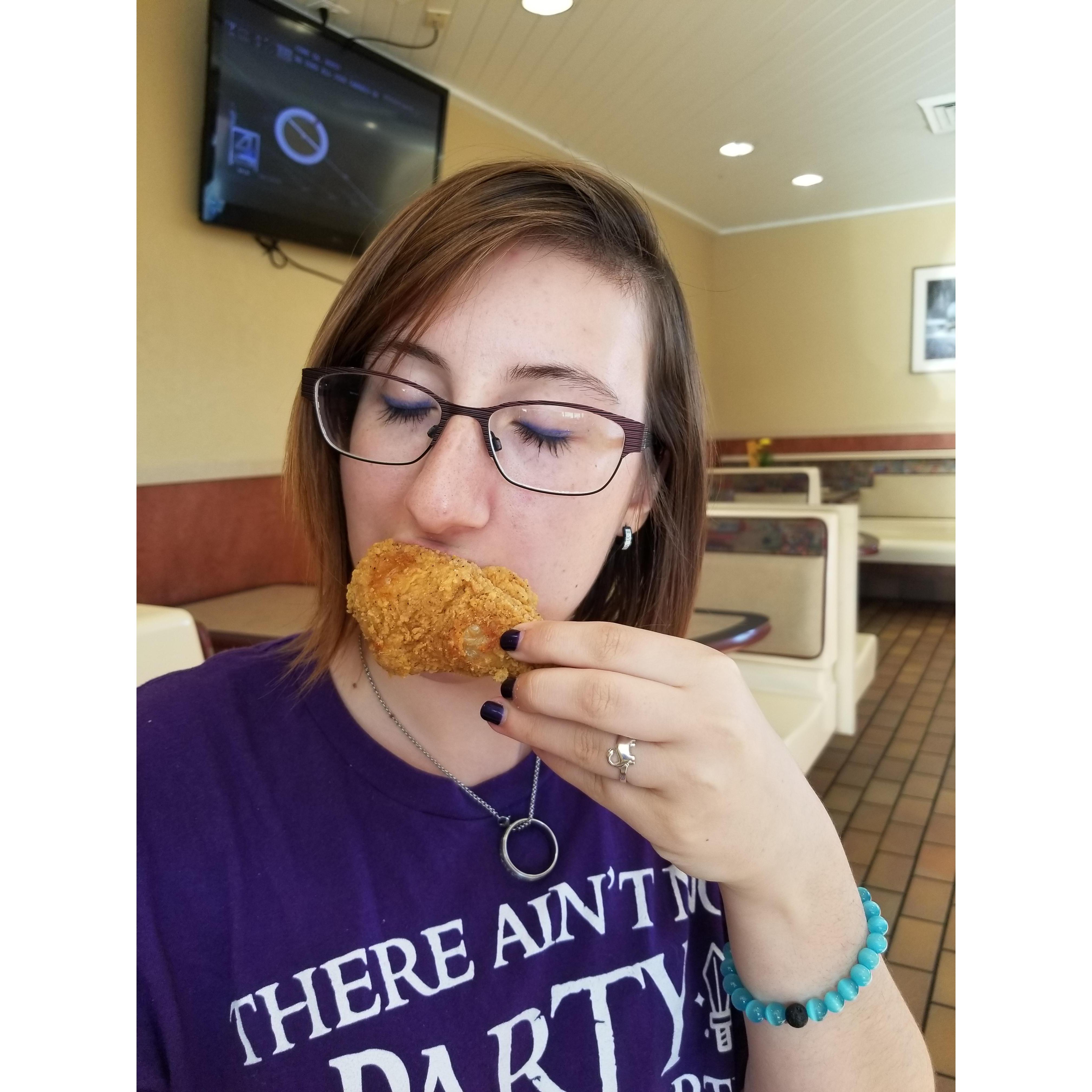 This is the first picture we took after getting engaged. We had gone out to Roy Rogers to celebrate.