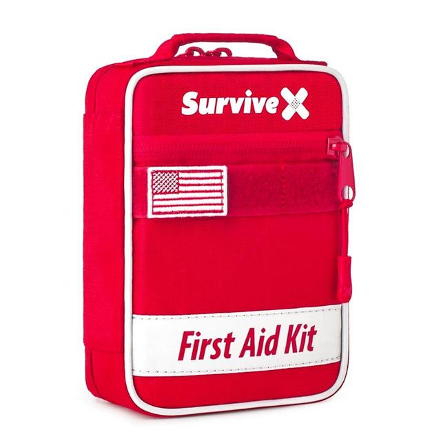 SurviveX Small First Aid Kit for Car, Travel & Home - Emergency Kit for Hiking, Camping, Backpacking and Outdoors - Includes Zip Stitch Wound Closure Strips - FSA HSA Approved