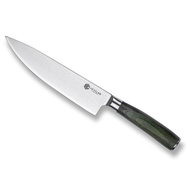 HexClad 8” Ultra Sharp Chef Knife - Japanese Damascus Stainless Steel Full Tang With Pakkawood Handle - Precision Tip to Slice through Hard Vegetables - Hand Wash and Towel Dry