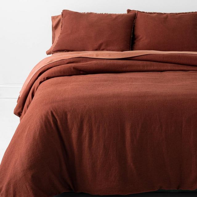 Full/Queen Heavyweight Linen Blend Comforter & Sham Set Dark Clay - Casaluna™