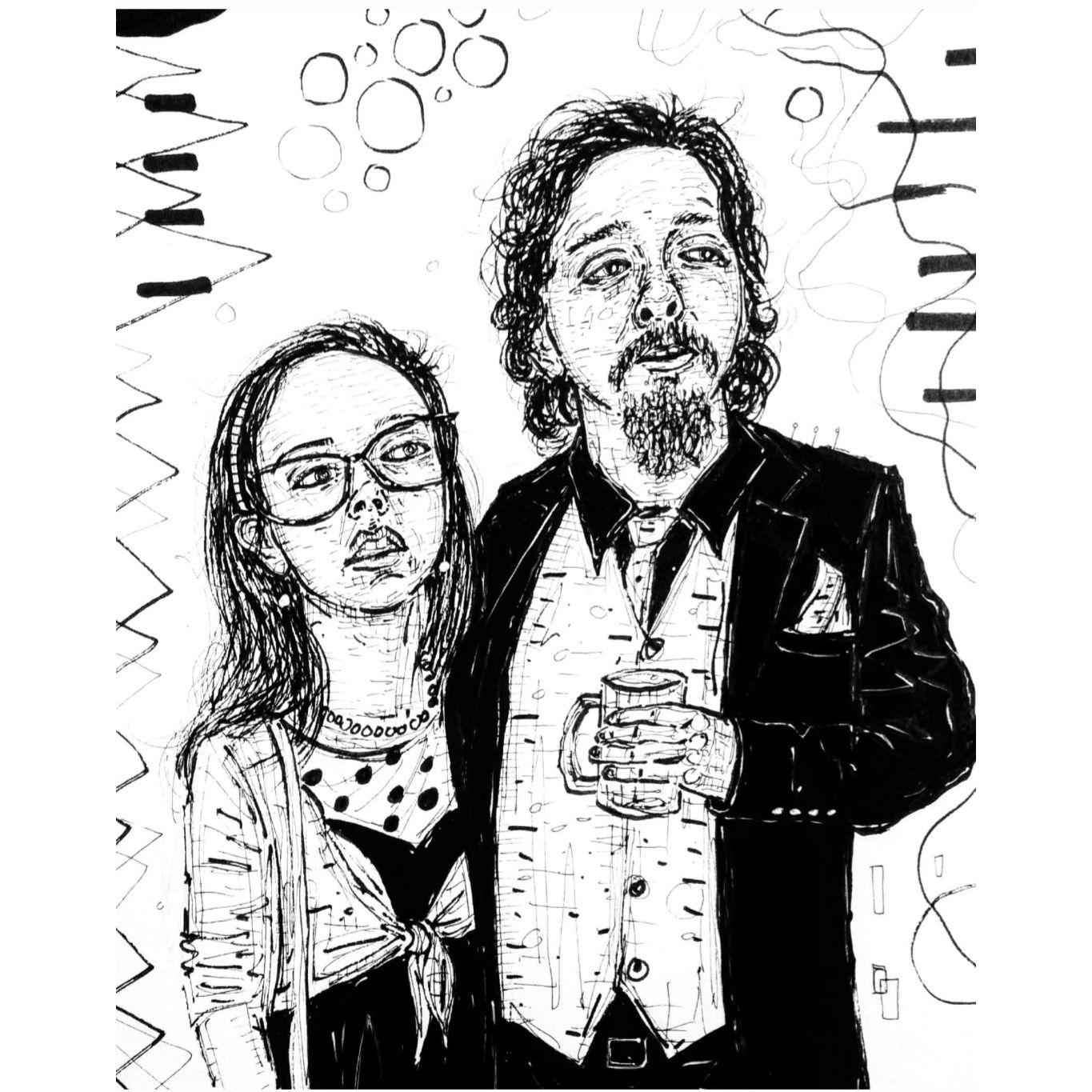 A custom commissioned portrait by artist Bread Nugent, from a photo in 2019