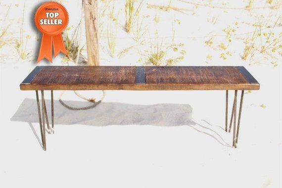 Wood and metal bench, Reclaimed wood bench, Industrial bench,Console,Entryway bench, Rustic bench, Barn wood, bench