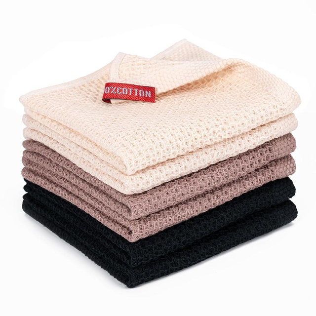 Kitchen Towels，Dish Towels 100% Cotton Waffle Weave Ultra Soft Absorbent Quick Drying Dish Rags，Dish Cloths， Dishcloths Sets，Tea Dowels For Kitchen，Bar Towels，12x12 Inches, 6-Pack, Multi Color
