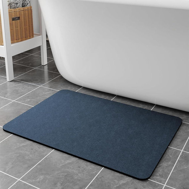Earcu Bath Mat Rugs 32x17 - Diatomaceous Earth Bath Mat Quick Dry Absorbing Bathroom Rugs Rubber Non Slip Thin Bathroom Mat Fit Under Door, Bath Mats for Bathroom, Tub and Shower, Sink, Navy Blue