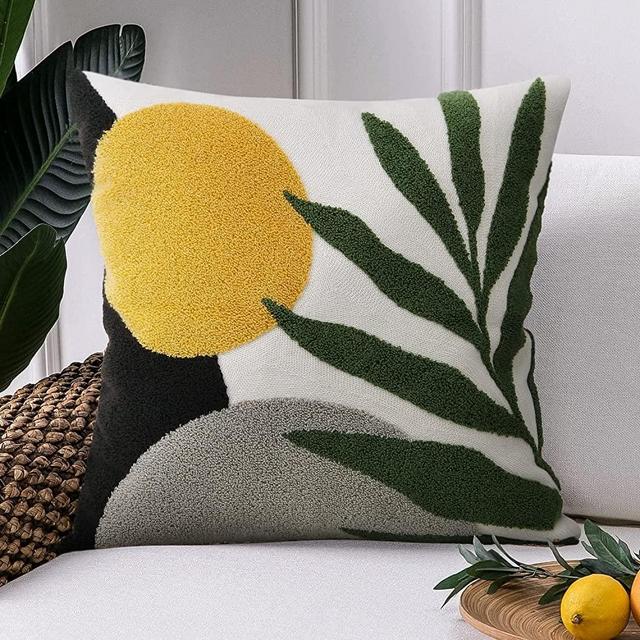 JASEN Abstract Boho Pillow Covers 18x18,Soft Mid Century Geometric Floral Decorative Throw Pillows for Couch Bed Sofa Bedroom（Only 1 Pillow Cover） (D, 18x18)