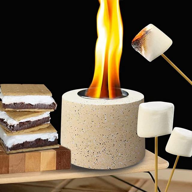 Aobaks Small Tabletop Rubbing Alcohol Fireplace Indoor Outdoor Fire Pit Portable Fire Concrete Bowl Pot Fireplace (Beige)