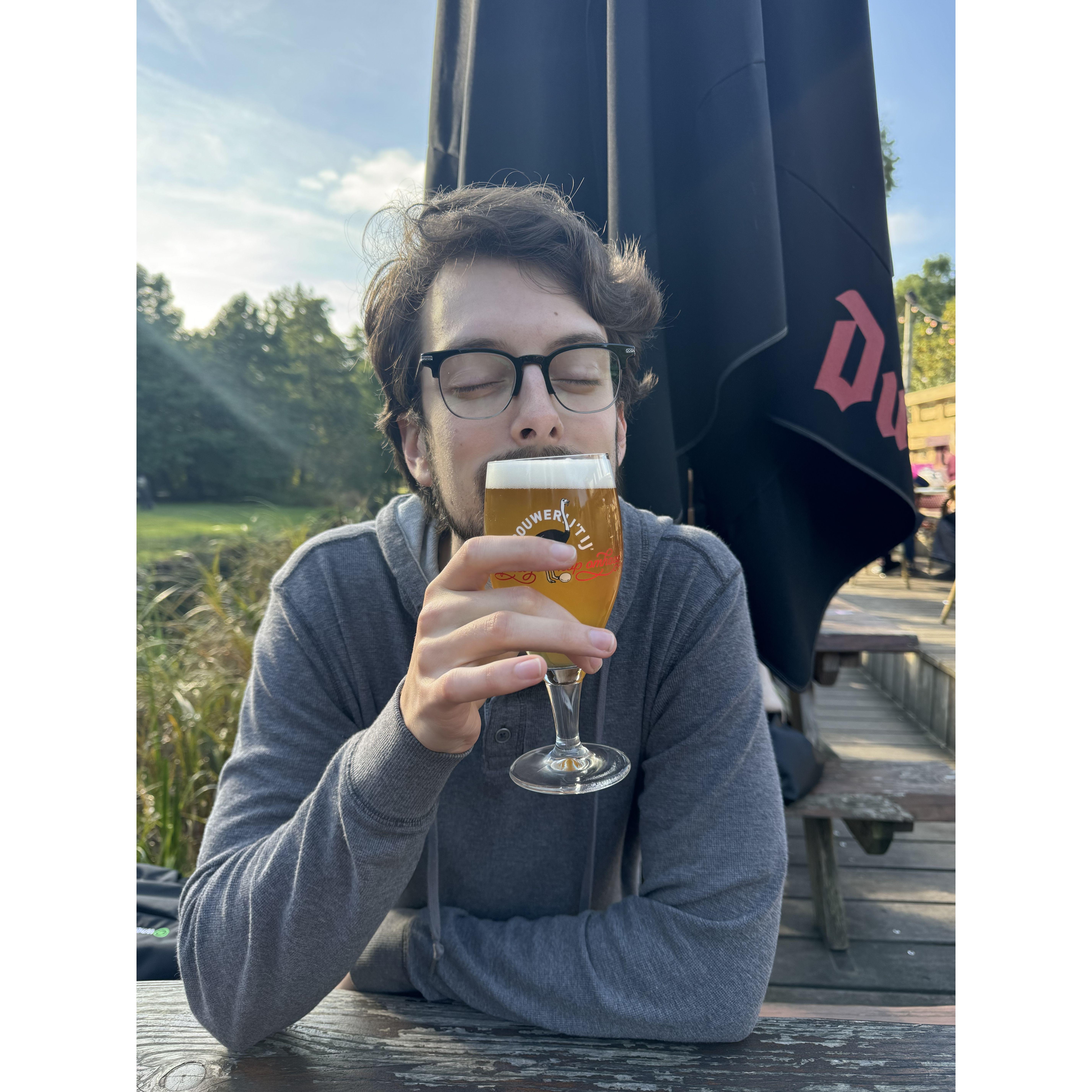 Our first meal in Amsterdam. Ben was so lost in the moment that he allowed pigeons to make off with Emily's leftovers.