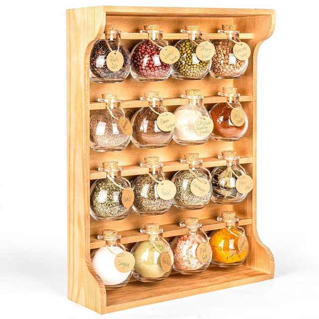 Byers Choice TX Pine Wooden Spice Rack Organizer- Antique Spice Jar Rack for Kitchen Pantry, Cupboard or Wall Mount -Apothecary Cabinet