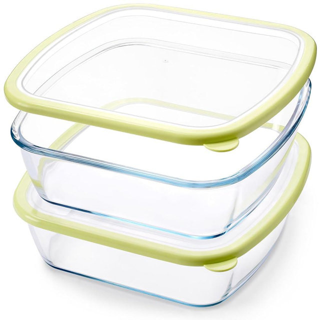 NUTRIUPS 2 Pack 9 x 9 Glass Baking Dish with Lid, 9 x 9 Baking Pan, 2.75QT LARGE and DEEP Baking Dish for Oven (Yellow, 2 Pack, 2.6L)