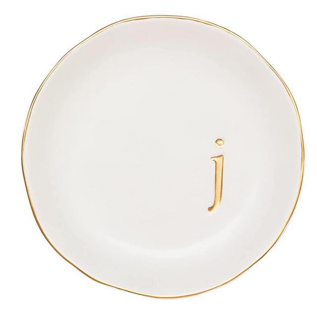 COLLECTIVE HOME - Ceramic Jewelry Tray, Decorative Trinket Dish for Rings Earrings Necklaces Bracelet Watch Keys, Birthday Mother's Day Christmas Gift for Women, 4.75", White Surface (J)
