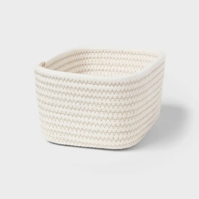 Small Coiled Rope Basket Cream - Brightroom™: Decorative Storage, Rectangle, Off-White, 30% Recycled Polyester
