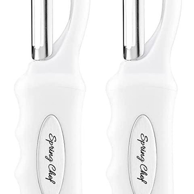 Spring Chef Premium Swivel Vegetable Peeler, Comfortable Handle and Ultra Sharp Stainless Steel Blades - Perfect Kitchen Peeler For Veggie, Fruit, Potato, Carrot, Apple - White - Set of 2