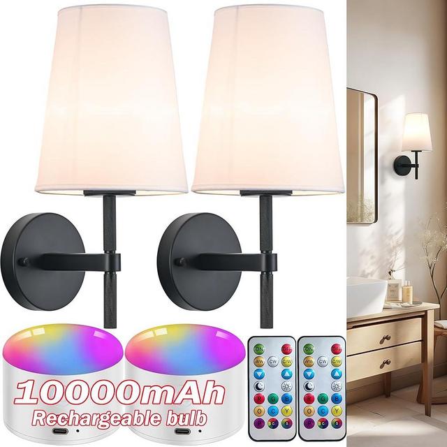 SlHYFMO Wireless Sconces Set of 2, Battery Wall Sconce Including 10000mAh Large Capacity Dimmable Magnetic Battery Operated Light Bulbs, Easy to Installed in Any Area Without Hiring Electrician.