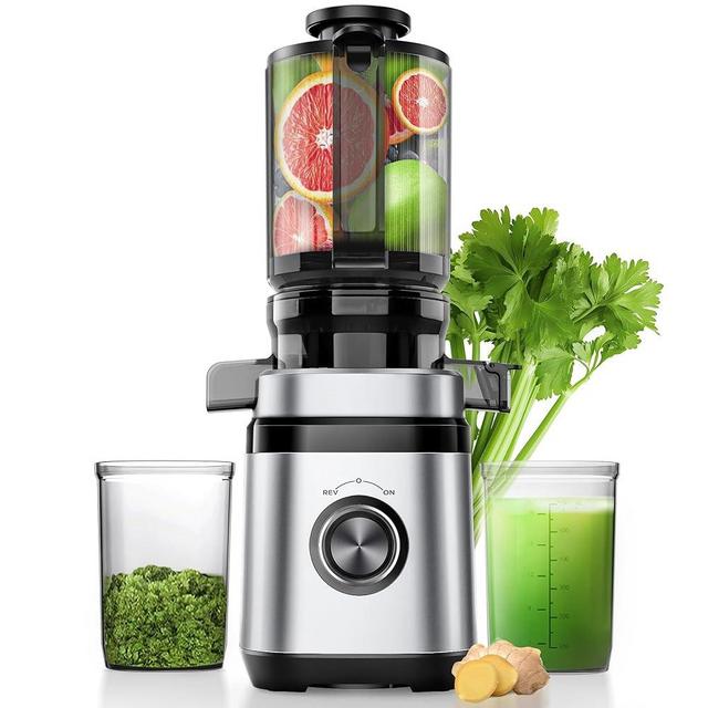 Juicer Machines, Cold Press Juicer with 4.41" Wide Feed Chute, 350W Slow Masticating Juicers for Whole Vegetables & Fruits, High Juice Yield, Easy to Clean, Large Auger, Silver
