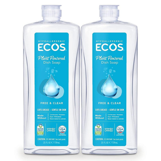 ECOS Hypoallergenic Dish Soap, Free & Clear, 25 Fl Oz (Pack of 2)