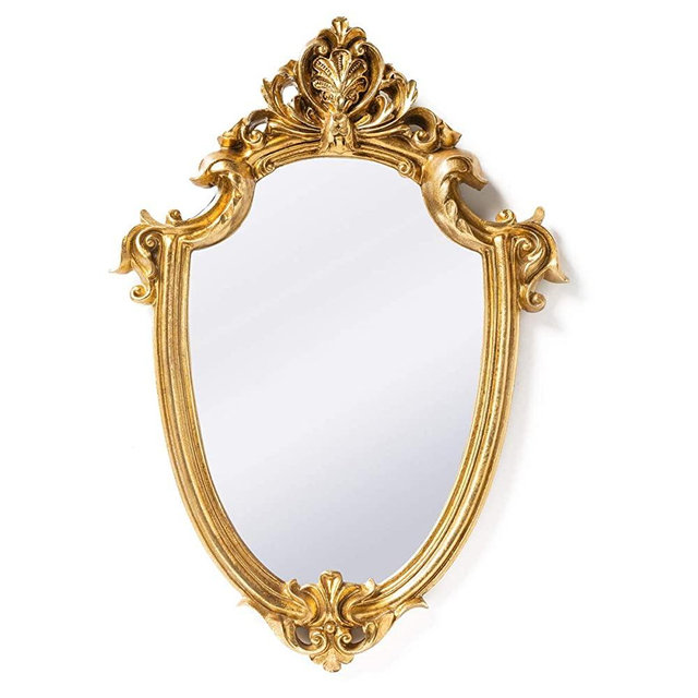 Funerom Vintage 16.9 x 11.8 inch Decorative Wall Mirror Gold Shield Shape