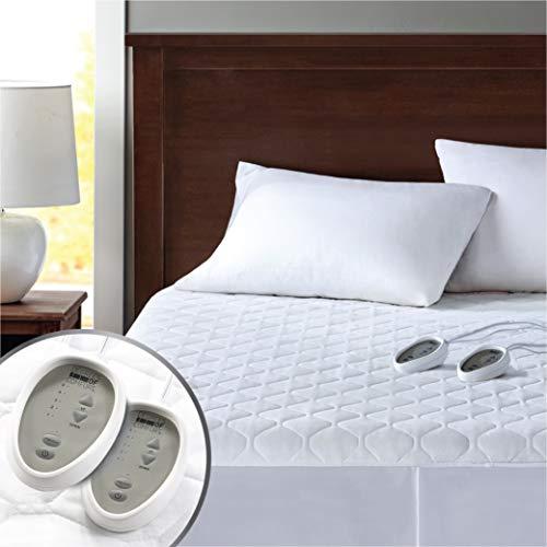 Dual Control Heated Mattress Pad Queen Size – Electric bed warmer with Auto Shut off | Fit up to 15 Inch – 12.5ft Long Cord | Lower Home Power Bill & Relieve Sore Muscles/Joints - 60x80 Inch, White